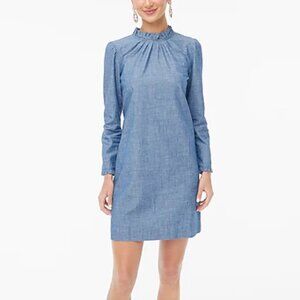 J. Crew Factory NWT Women's Size 8 Blue Chambray Ruffle Neck Shift Dress